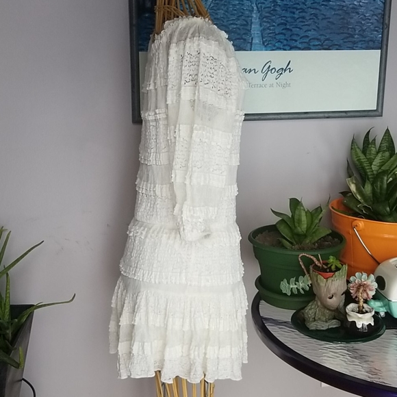 Candie's Small Off White 3/4 Sleeve Mini Lace Dress - Picture 4 of 8
